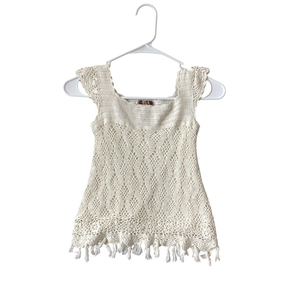 Matilda Jane You and Me Girls Crochet Boho Grace Top Minimalist Ivory Cream SZ 6